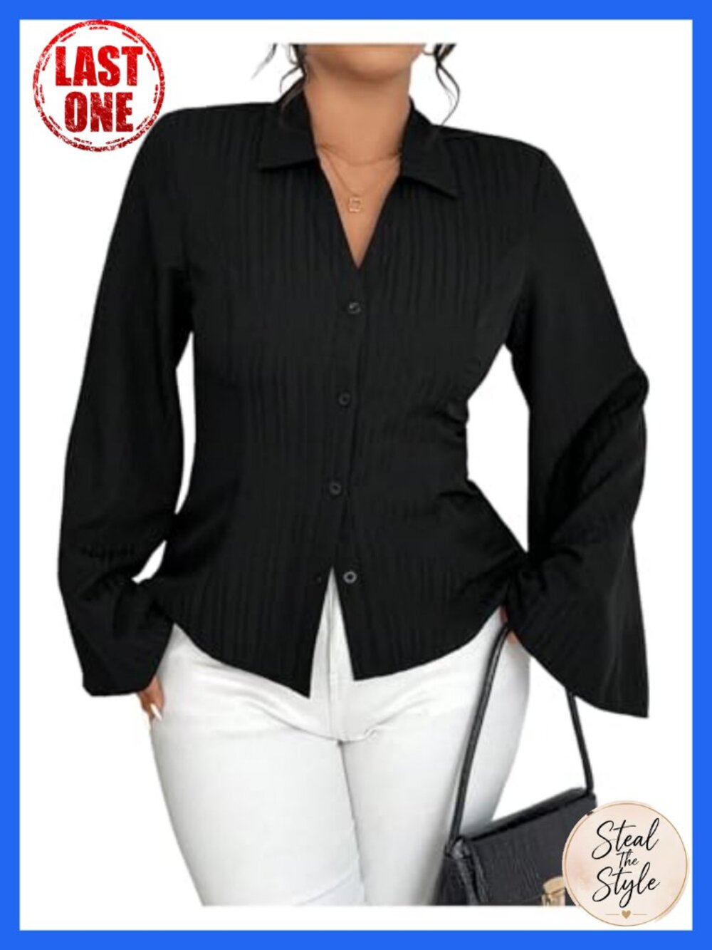 Plus Size Button Down Shirt Long Sleeve Collared Blouse Casual Office
